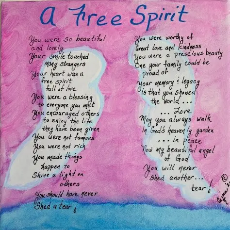 A watercolor painting with the words A Free Spirit.