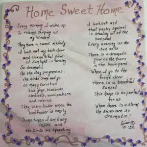 A handwritten poem about home