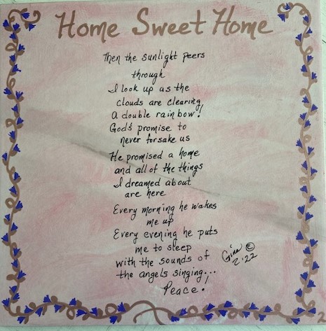 A Home Sweet Home poem on a piece of paper.