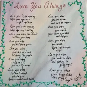 A handwritten poem about love