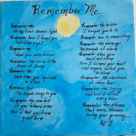 A poem written on a blue paper